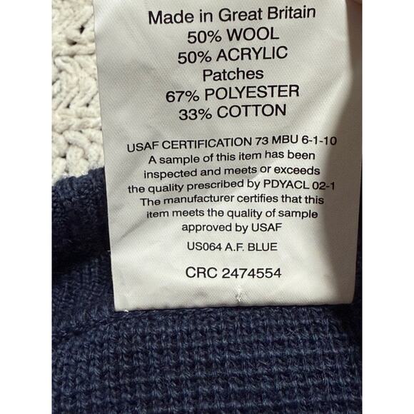 Military Mehlin Estey Sweater V Neck Wool Elbow Patches Air Force Mens 46R Blue - Picture 6 of 8